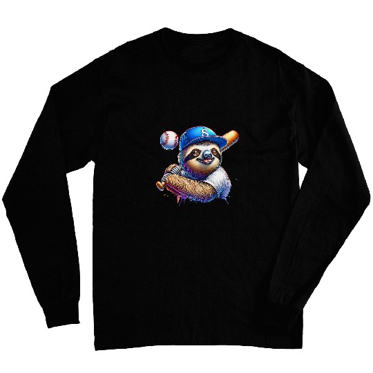 Sloth Pet Baseball Player Swinging Bat Funny Sports Design Long Sleeves
