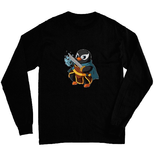 Penguin Pet Warlock Penguin RPG Gaming Funny Nerdy Geeky Gamer Long Sleeves