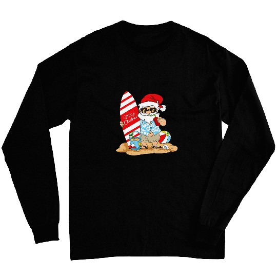 Surf Life Funny Christmas in July Santa Surfing Summer Vacation 1 Long Sleeves