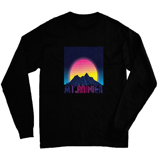 Mount Rainier Vaporwave Mountain Mountaineer Washington Long Sleeves