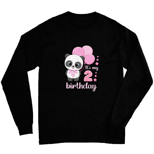 Panda Pet Kids Girl 2 Year Old Panda Pink Balloons Its My 2nd Birthday Long Sleeves