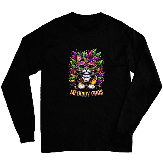Meowdy Gras Cat Kitten Masquerade Mardi Gras Beads Long Sleeves