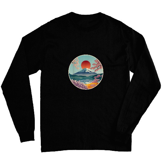 Mount Fuji Cherry Blossoms Japanese Tokyo Garden Japan Art Long Sleeves