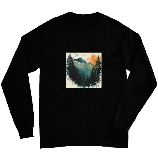 Tree Woods dark Green Nature Outdoor Explore forest green 2 Long Sleeves