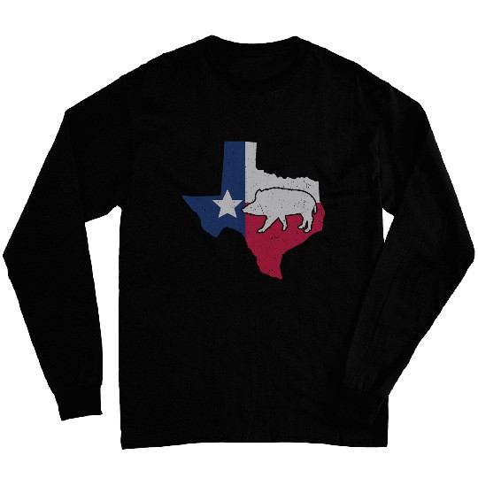 Mens Texas Flag Boar Hunting Funny Wild Hog Hunter Long Sleeves