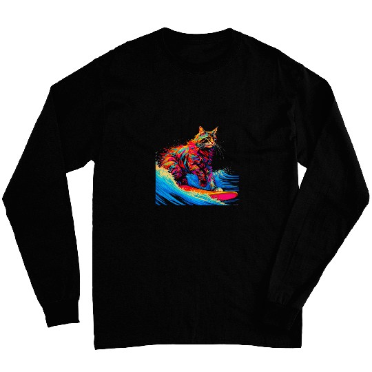 Surfing Maine Coon Cat Surf Long Sleeves