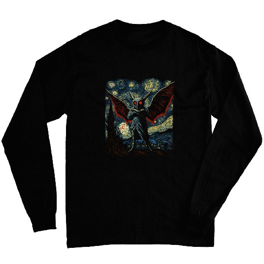 Mothman Starry Night Van Gogh Sky Cryptid Mothman Long Sleeves