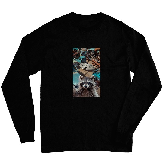 Raccoon Pet Selfie UFO Junkyard Funny Alien Space Print Long Sleeves