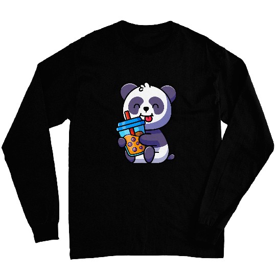 Panda Pet Boba Tea Bubble Tea Kawaii Theme Cute Panda Smile Long Sleeves