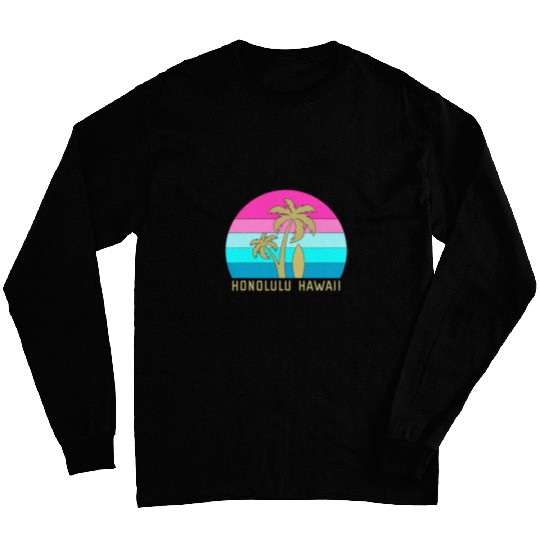 Surf Surfing Palm Tree Family Beach Vacation Honolulu Hawaii Long Sleeves