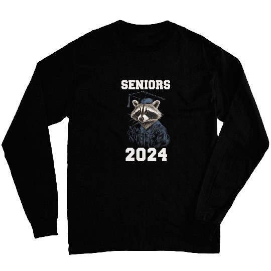 Raccoon Pet Seniors 2024 Graduation Raccoon Funny Graphic Senior Year Long Sleeves