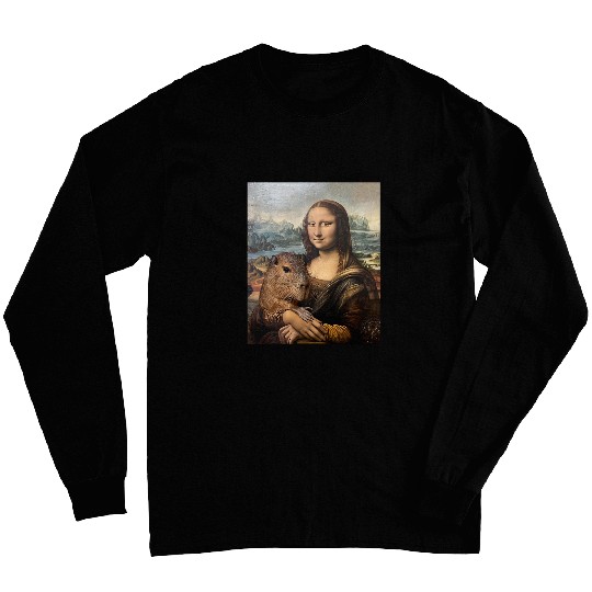 Hamster Pet Mona Lisa Hamster Painting Portrait Funny Men Women Long Sleeves