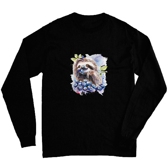 Sloth Pet Blueberry Sloth Watercolor Nature Wildlife Safari Drawing Long Sleeves