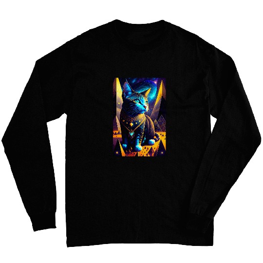 Stars Sky Night Cat Pyramid Wizard Long Sleeves
