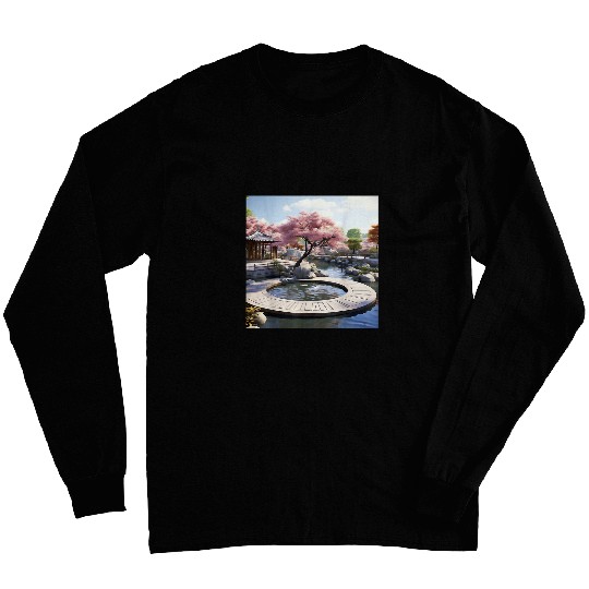Tranquil Watercolors Cherry Blossom Artistry on Display Long Sleeves
