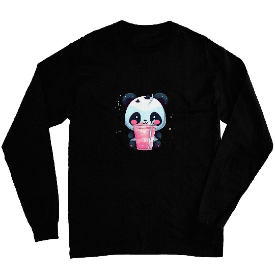 Panda Pet Otaku Kawaii Anime Panda Drinks Boba Tea Bubble Long Sleeves