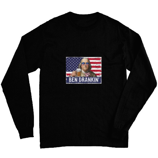 Beer Fun Ben Drankin Franklin Beer 4th of July vintages USA Flag Men 7 Long Sleeves