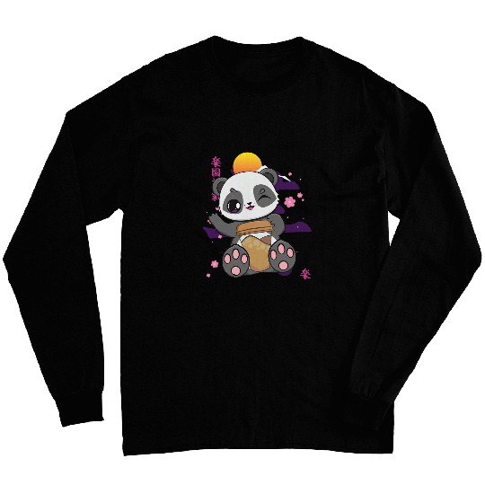 Coffee Fun Cute Anime Panda And Kawaii Bear Drinking Coffee Latte Long Sleeves