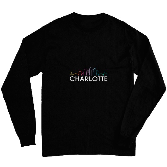 Charlotte NC Colorful City Skyline Retro Throwback Souvenir Long Sleeves