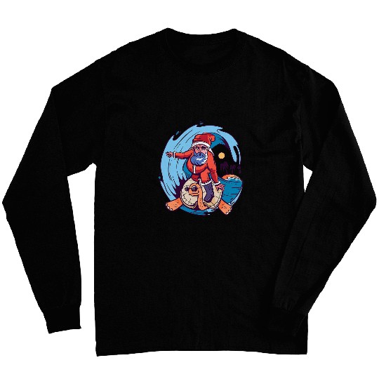Surf Life Christmas in July funny Santa Surfing Hawaiian Long Sleeves