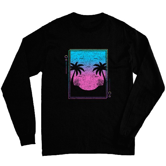 80s Music Vaporwave Aesthetic Palm Trees Sunrise Vaporwave Long Sleeves