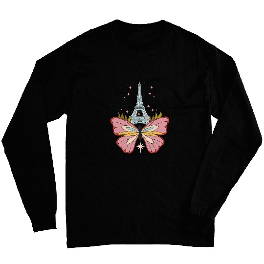 Butterfly Eiffel Tower Sky Stars I Love Paris French France Long Sleeves