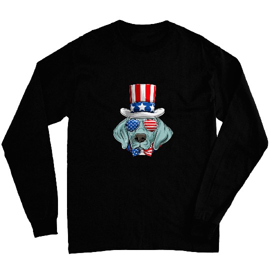 American Flag Weimaraner Dog   Patriotic 4th Of July Men Long Sleeves