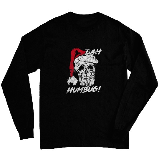 Bah Humbug Grumpy Santa Skull Funny Christmas Pirate Long Sleeves