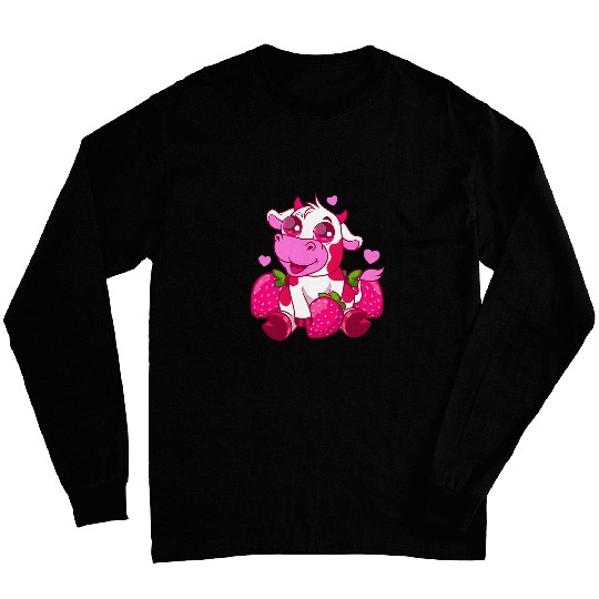 Cow Lover Cute Kawaii Strawberry Cow Barnyard Animal Graphic Long Sleeves