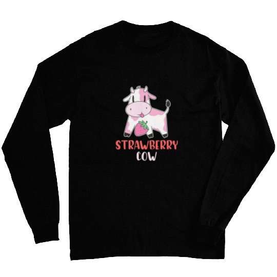 Cow Lover Pink Strawberry Cow Summer Fruit Berry Lover Long Sleeves