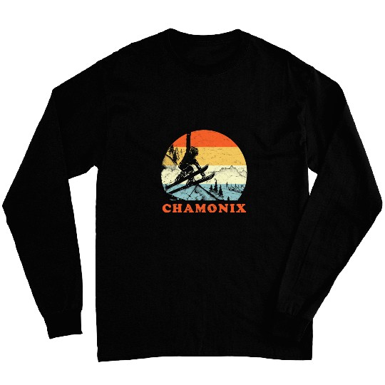 Skiing Ski Chamonix France vintages Snow Skiing Vacation Long Sleeves