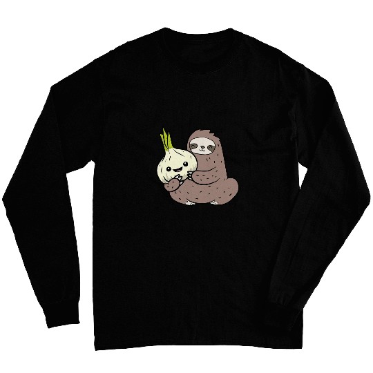 Sloth Pet With Garlic Vegetable Cute Garlic And Sloth Long Sleeves
