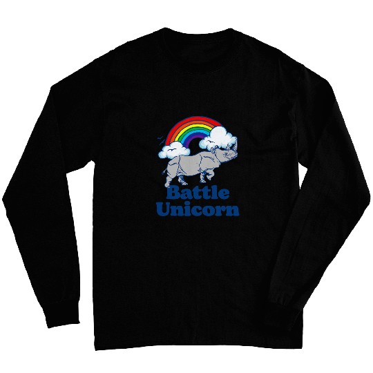 Lacrosse Gift Battle Unicorns Funny Retro 80s Rainbow Rhino Rhinoceros Long Sleeves