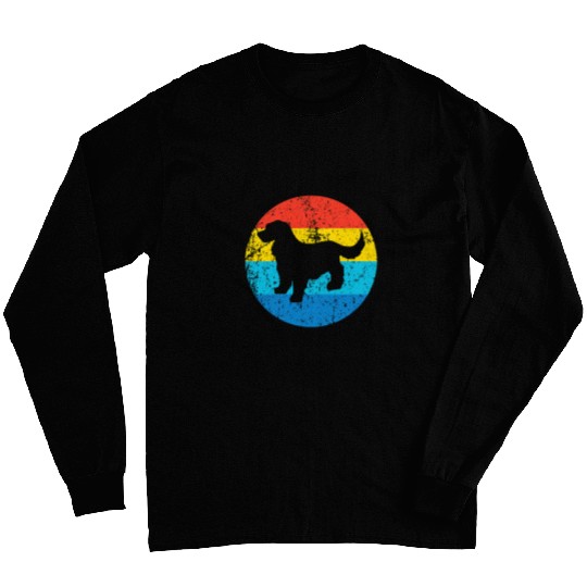 Cocker Spaniel Dog Breed Silhouette Retro 1970s Circle 1 Long Sleeves