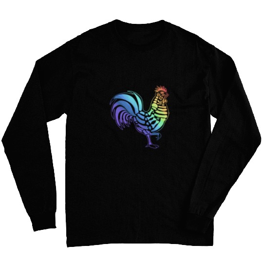 Chicken Lover Dia De Los Muertos Rainbow Sugar Skull Rooster Long Sleeves