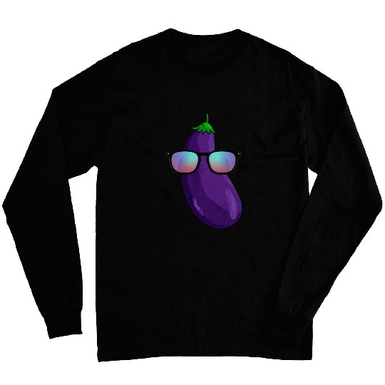 Lacrosse Gift Funny Eggplant With Sunglasses Apparel Aubergine Long Sleeves