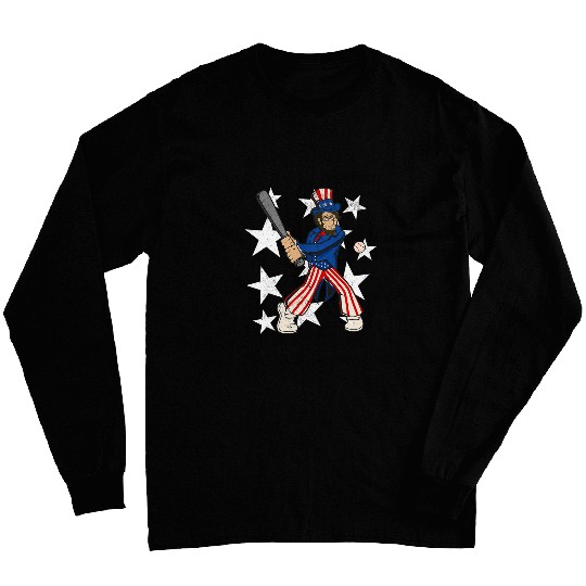 Abraham Lincoln Playing Baseball Funny 4th of July Baseball Long Sleeves