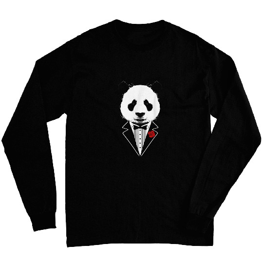 Funny Bear Tuxedo Panda With Black Tie Kawaii Panda Lovers Cute Bears Long Sleeves