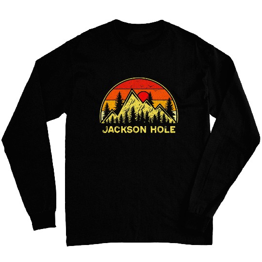 vintages Jackson Hole Wyoming Mountain Nature Hiking Souvenir Long Sleeves