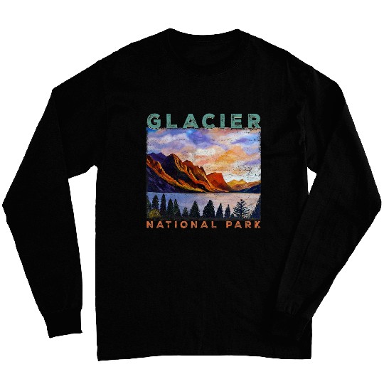 Retro Glacier National Park Montana Women Men Kids Hiking 1 Long Sleeves