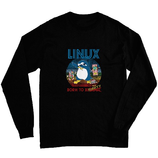 Penguin Pet Retro Gamer Linux Born To Be Root Geek Admin Penguin Long Sleeves