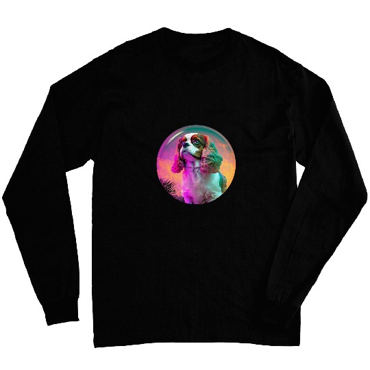 Cavalier King Charles Spaniel Synthwave 80s Aesthetic Long Sleeves