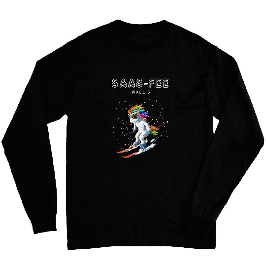 Saas Fairy Wallis Switzerland Retro Skis Snowboard Unicorn Long Sleeves