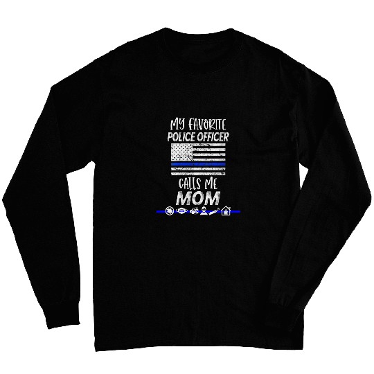Womens s Flag Graphic for Mom of Police Mothers Day Oversized Long Sleeves