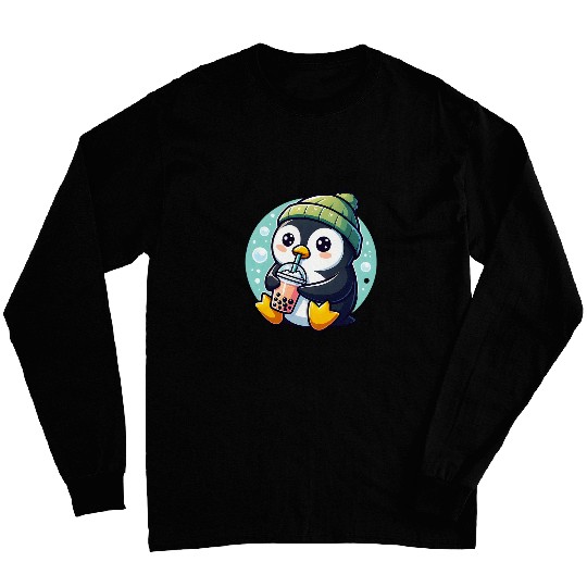 Penguin Pet Sipping Bubble Tea Long Sleeves