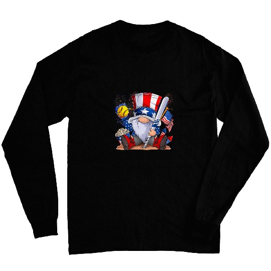 gnome softball 4th of july patriotic gnomes american flag Long Sleeves