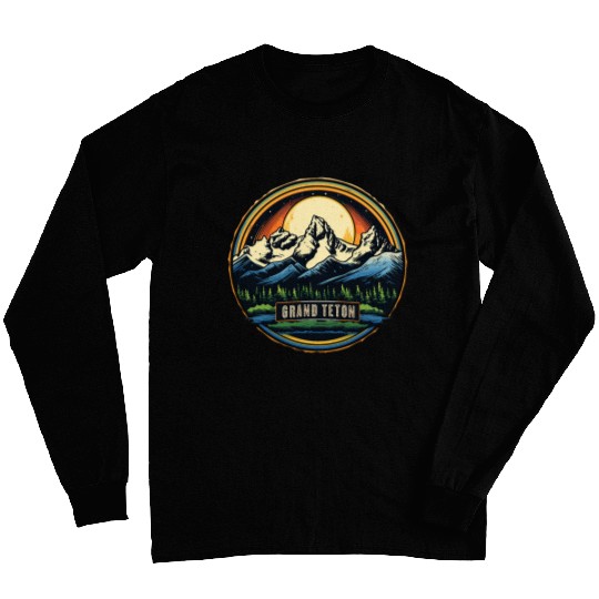 Retro Grand Teton National Park Wyoming Mountain Nature Trip Long Sleeves
