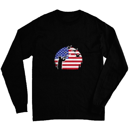 Duck hunting cool graphic of Sunset and Flag art Long Sleeves