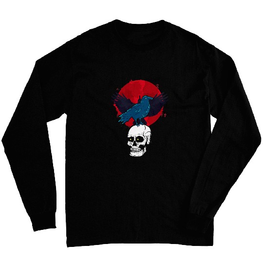 Lacrosse Gift Bird Gothic Spooky Animal Red Moon Crow Skull Raven Long Sleeves