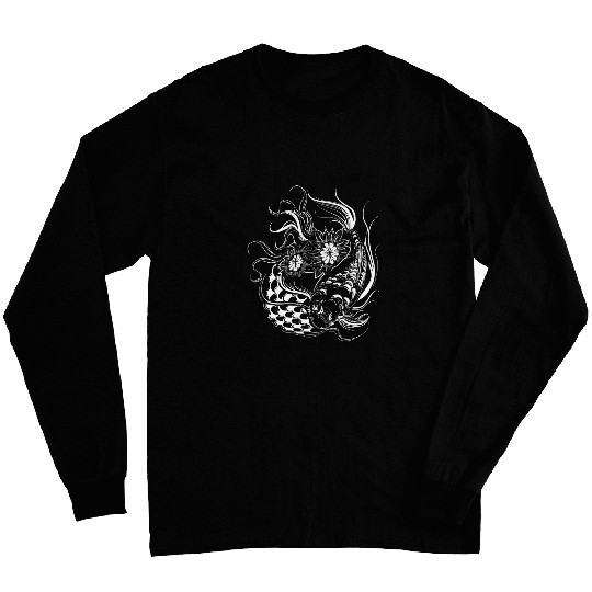 Butterfly Koi Yin Yang Art on A Koi Pond Long Sleeves